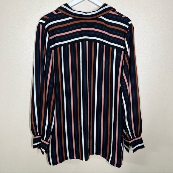 Halogen Womens Black Multicolor Stripe Button Up Blouse Shirt Size XL - Picture 5 of 10